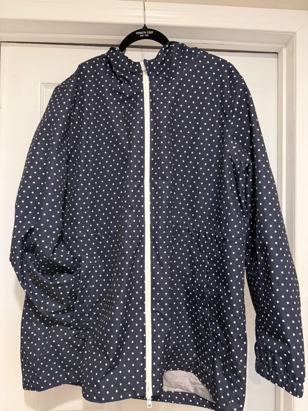 NWOT Navy Polka Dot Hooded Raincoat
